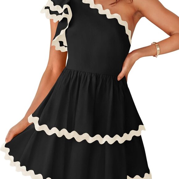 Dresses & Skirts - Women's Summer One Shoulder Ruffle Dress Tiered Swing Mini Sundress